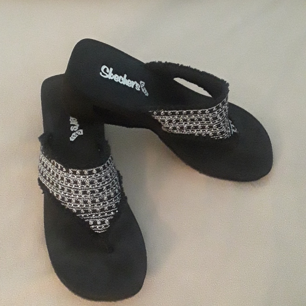 Skechers Black Wedge Sandals